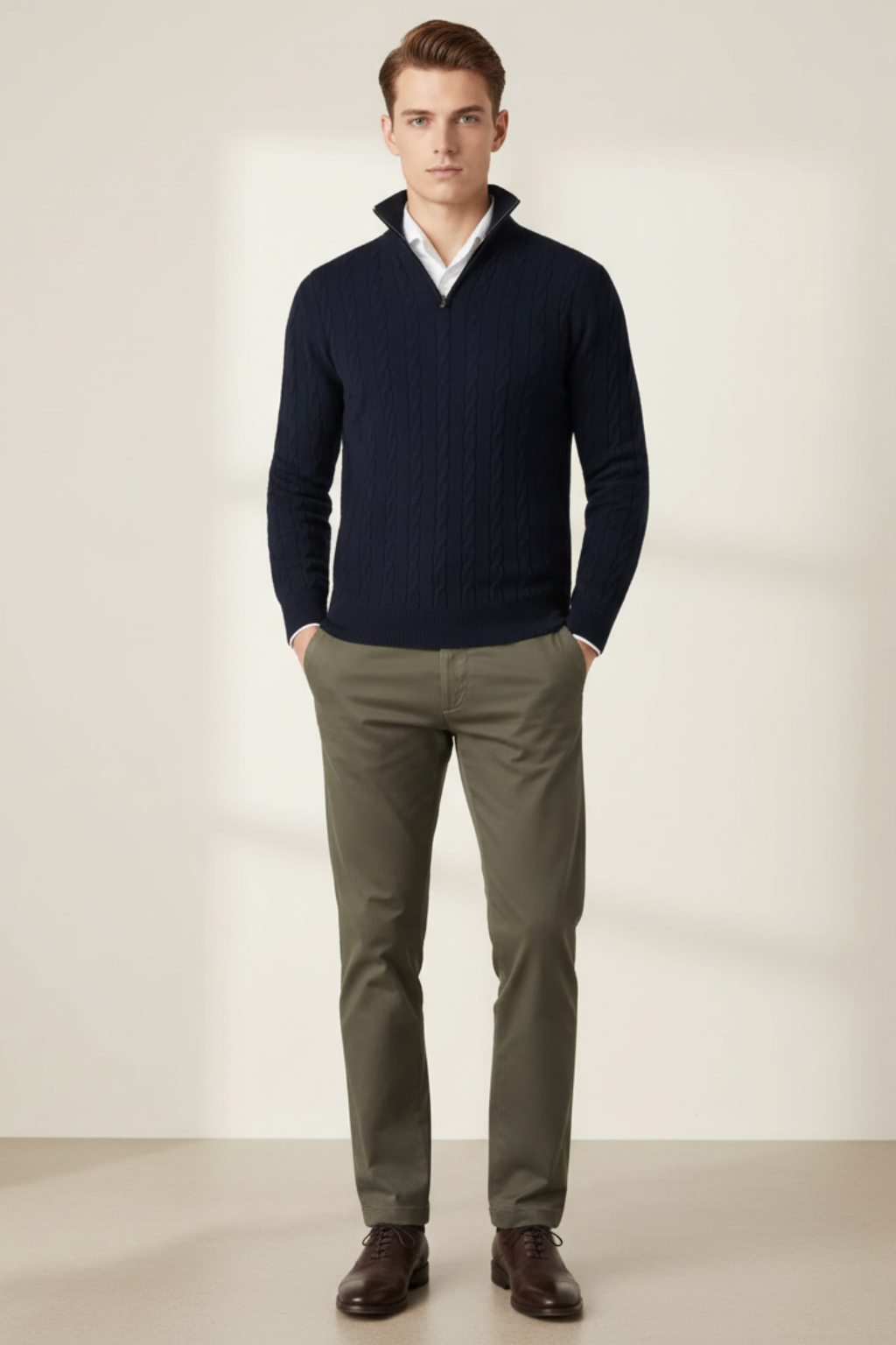 Men’s Cable Knit Half-Zip Wool Blend Sweater