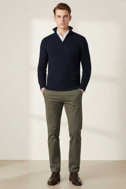 Men’s Cable Knit Half-Zip Wool Blend Sweater