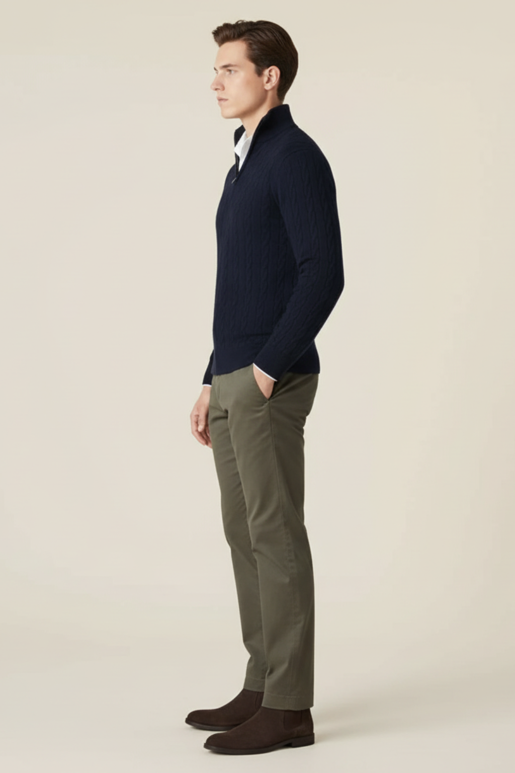 Men’s Cable Knit Half-Zip Wool Blend Sweater