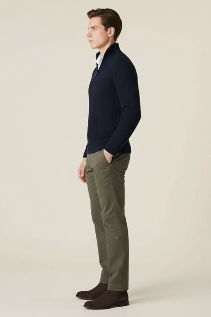 Men’s Cable Knit Half-Zip Wool Blend Sweater