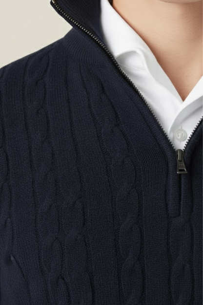 Men’s Cable Knit Half-Zip Wool Blend Sweater