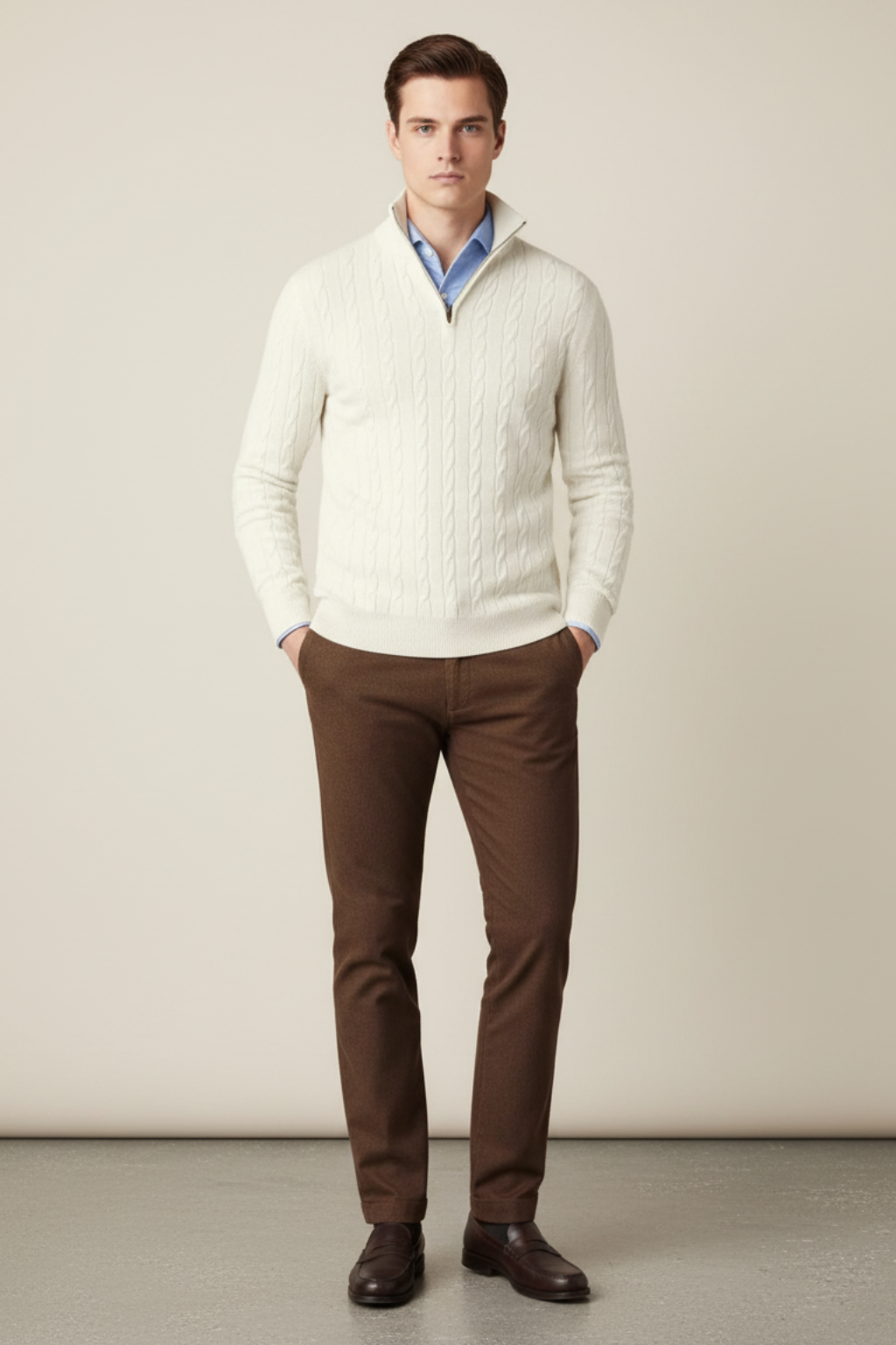 Men’s Cable Knit Half-Zip Wool Blend Sweater