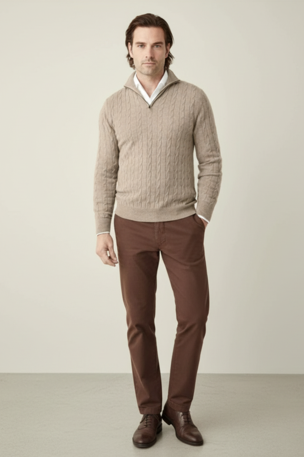 Men’s Cable Knit Half-Zip Wool Blend Sweater