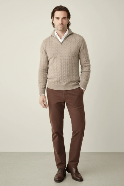 Men’s Cable Knit Half-Zip Wool Blend Sweater