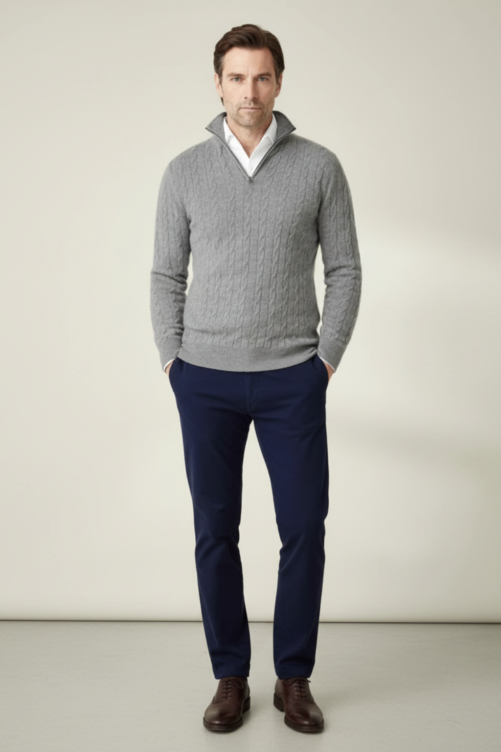 Men’s Cable Knit Half-Zip Wool Blend Sweater
