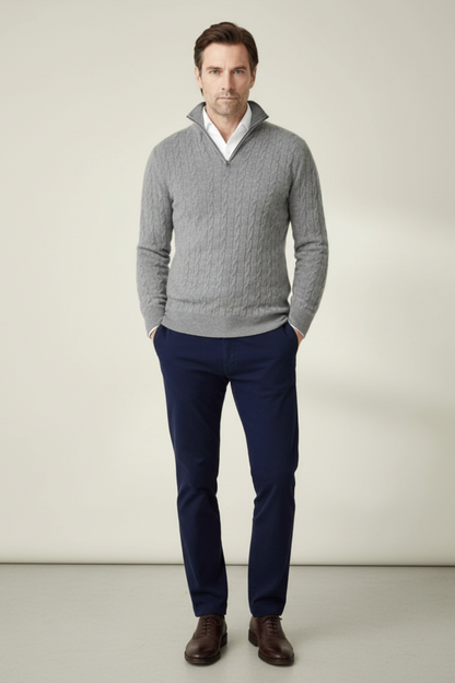 Men’s Cable Knit Half-Zip Wool Blend Sweater