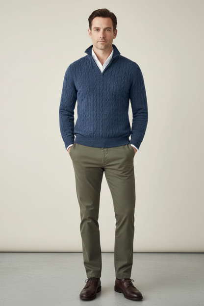 Men’s Cable Knit Half-Zip Wool Blend Sweater