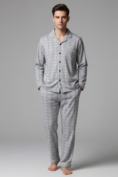 Men’s Cotton Blend Long Sleeve Sleepwear Set