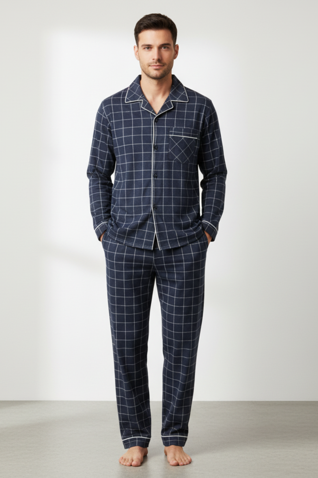 Men’s Cotton Blend Long Sleeve Sleepwear Set