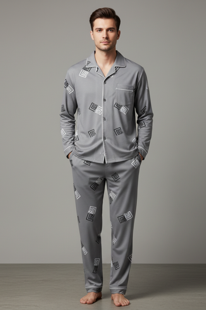 Men’s Cotton Blend Long Sleeve Sleepwear Set