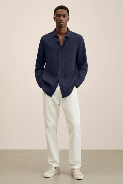 Men’s Loose Fit Linen Button-Down Shirt