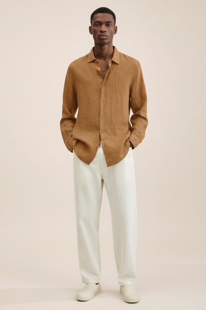 Men’s Loose Fit Linen Button-Down Shirt