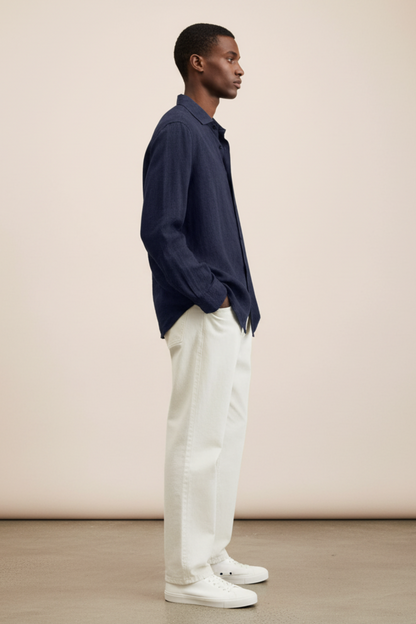 Men’s Loose Fit Linen Button-Down Shirt