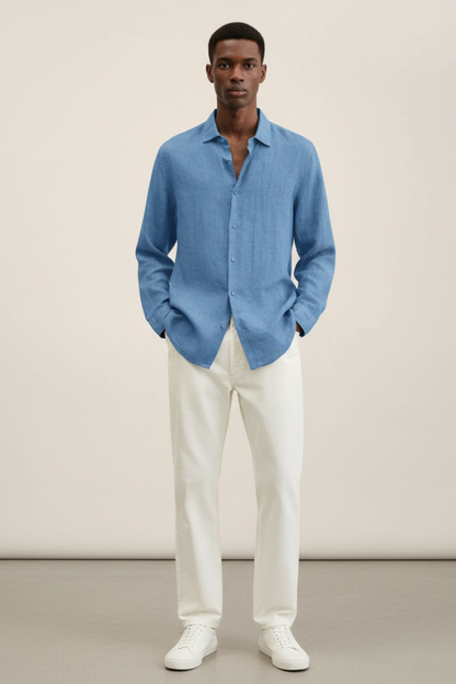 Men’s Loose Fit Linen Button-Down Shirt