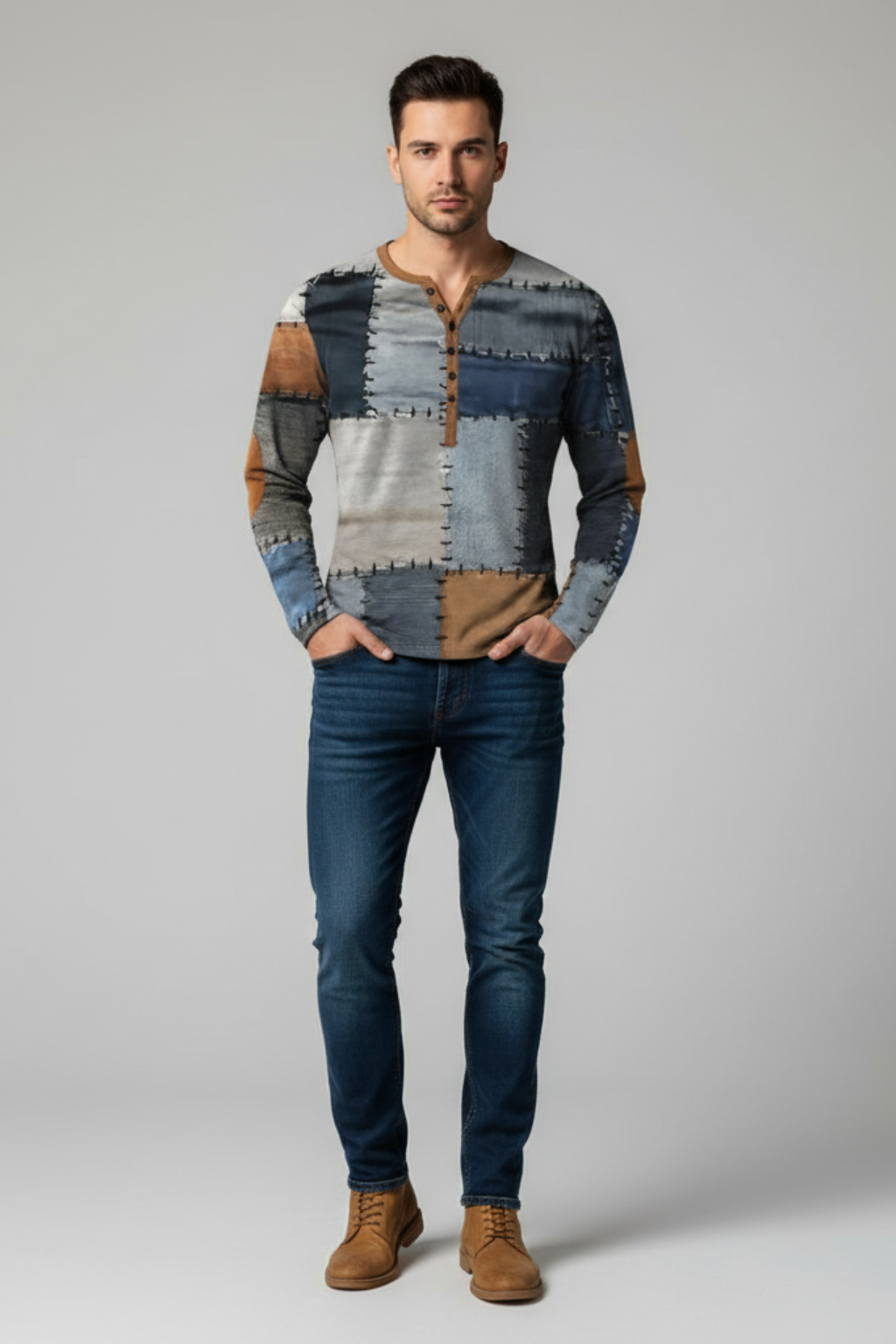 Men’s Patchwork Cotton Blend Sweater