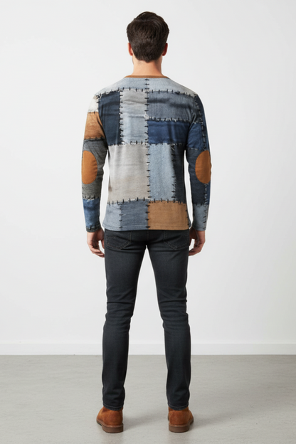 Men’s Patchwork Cotton Blend Sweater