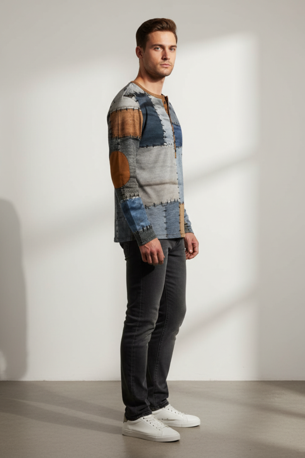 Men’s Patchwork Cotton Blend Sweater