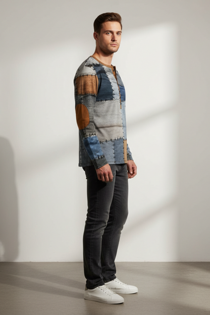 Men’s Patchwork Cotton Blend Sweater