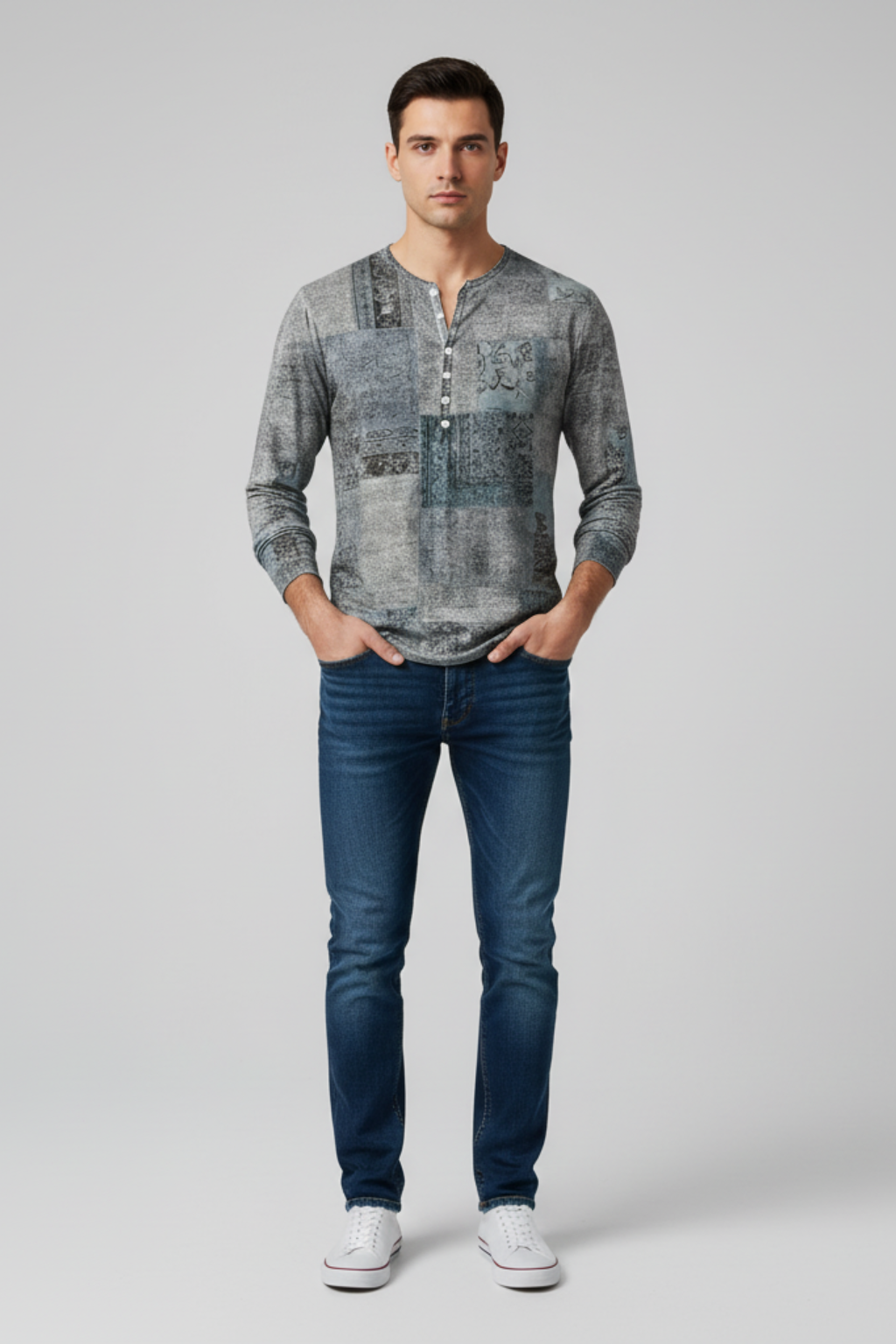 Men’s Patchwork Cotton Blend Sweater