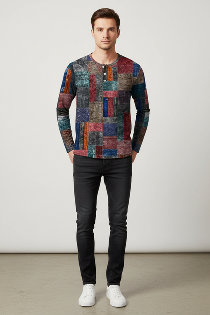 Men’s Patchwork Cotton Blend Sweater