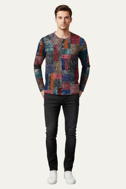 Men’s Printed Long Sleeve Henley Shirt