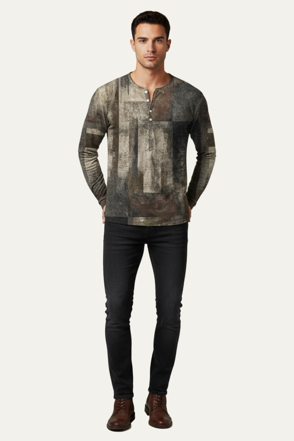 Men’s Printed Long Sleeve Henley Shirt