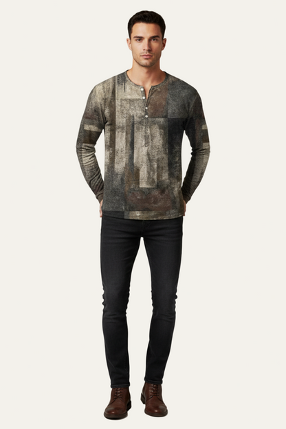Men’s Printed Long Sleeve Henley Shirt