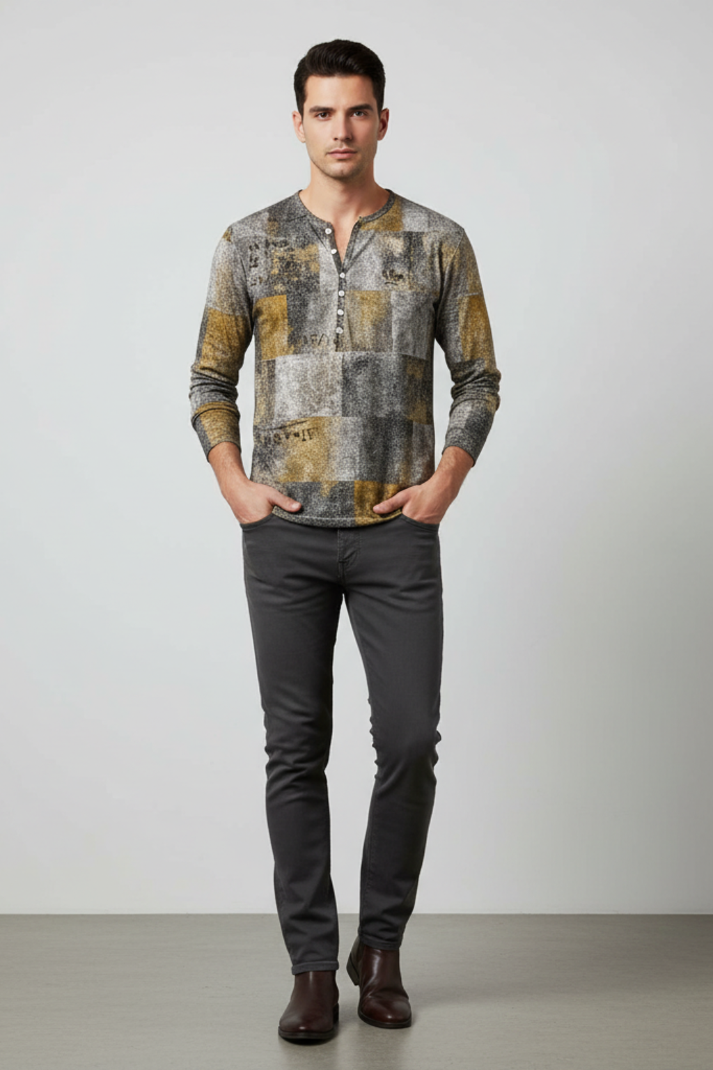 Men’s Patchwork Cotton Blend Sweater