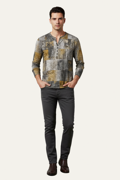 Men’s Printed Long Sleeve Henley Shirt