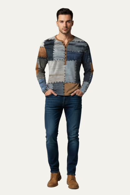 Men’s Printed Long Sleeve Henley Shirt