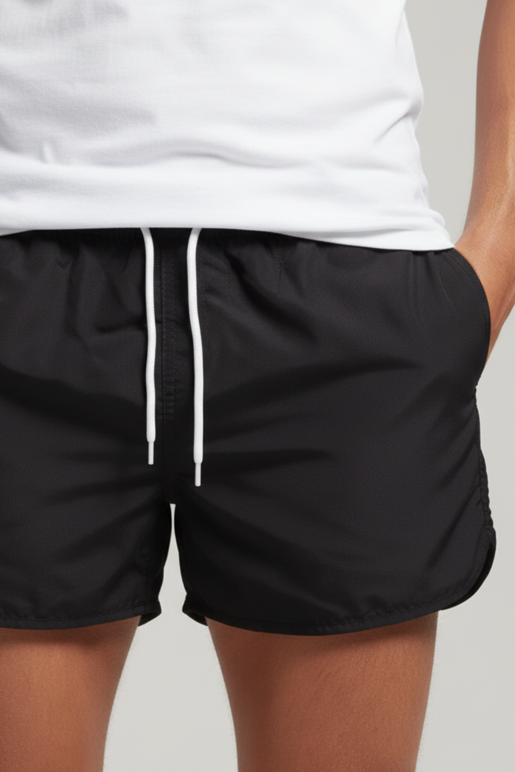 Men’s Short Cut Swim Trunks with Rounded Hem
