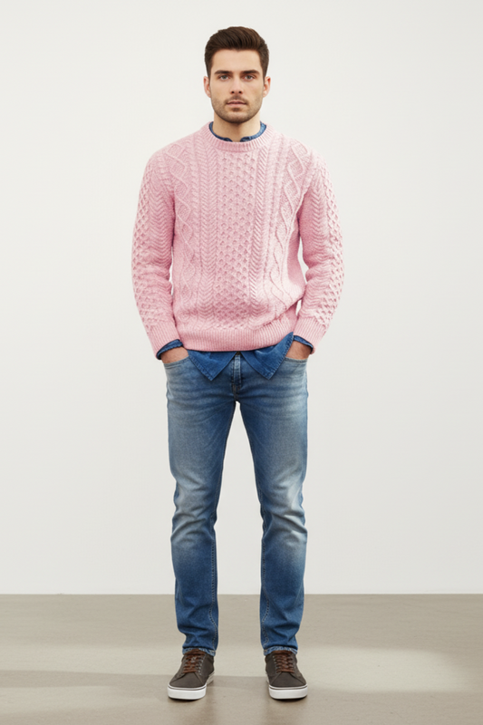 Men’s Slim Fit Cable Knit Wool Blend Jumper
