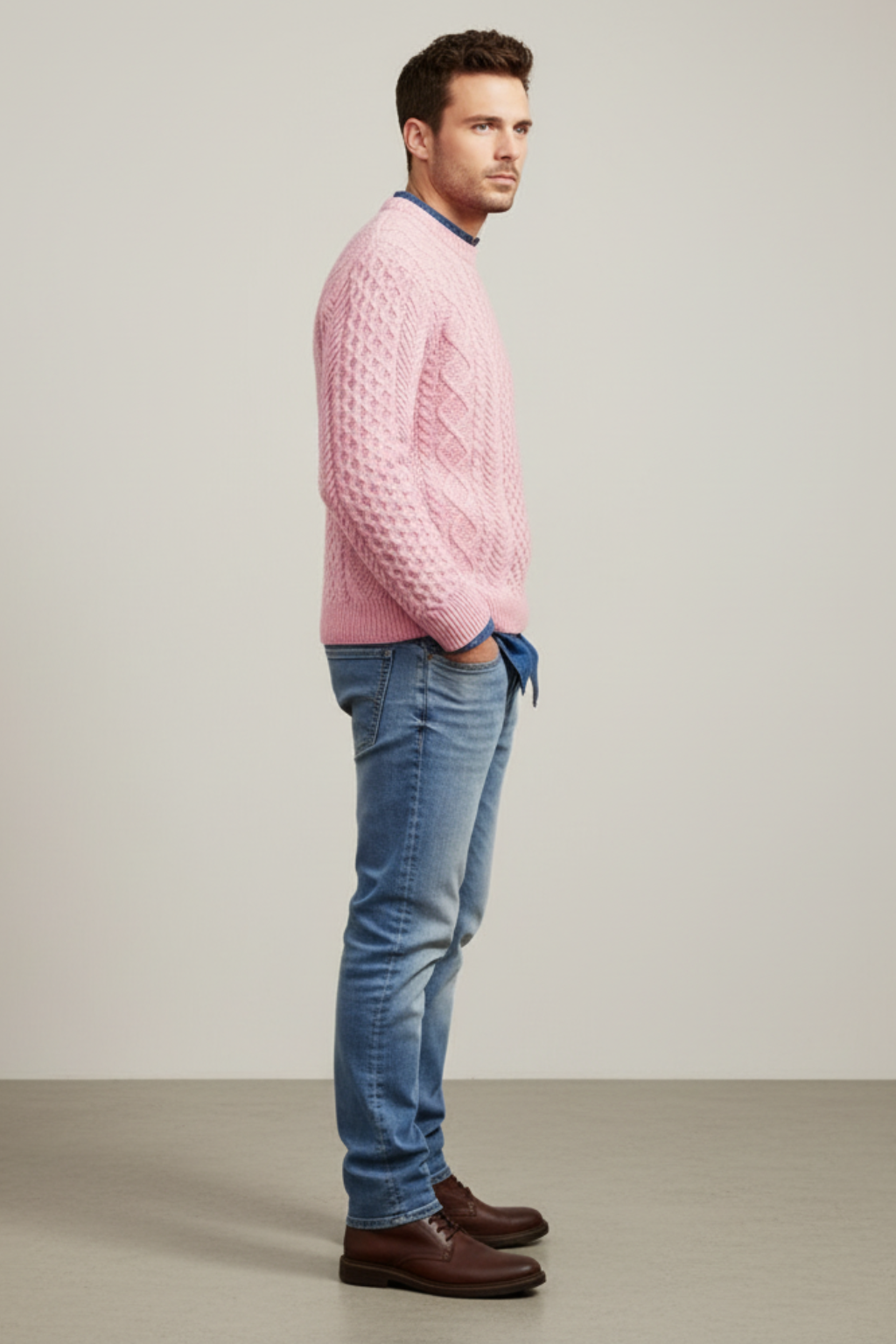 Men’s Slim Fit Cable Knit Wool Blend Jumper