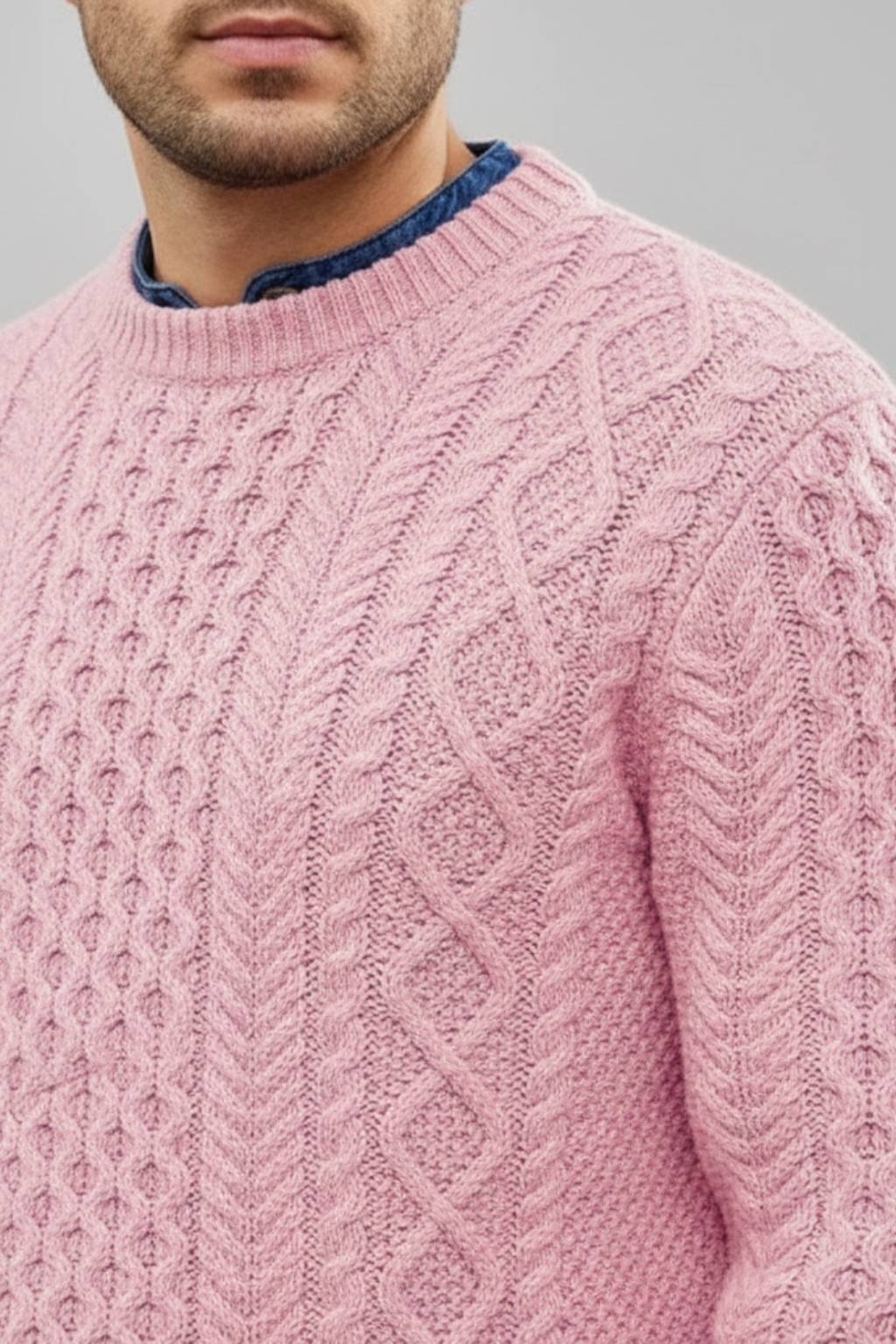 Men’s Heavy Gauge Cable and Basketweave Knit Sweater