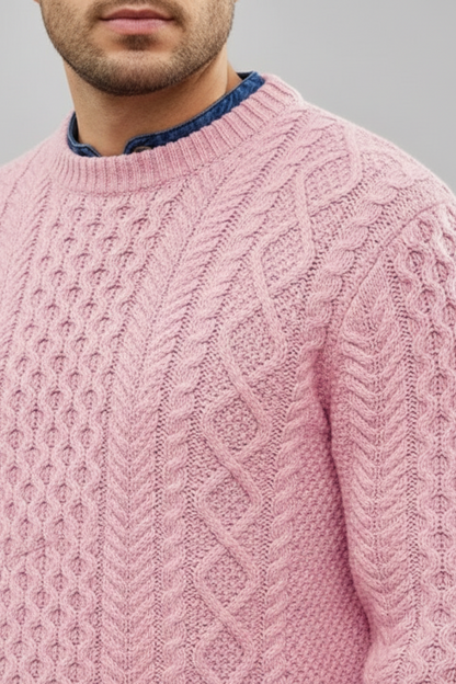 Men’s Heavy Gauge Cable and Basketweave Knit Sweater