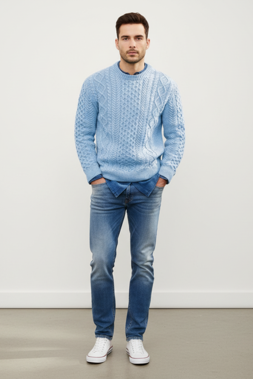 Men’s Slim Fit Cable Knit Wool Blend Jumper