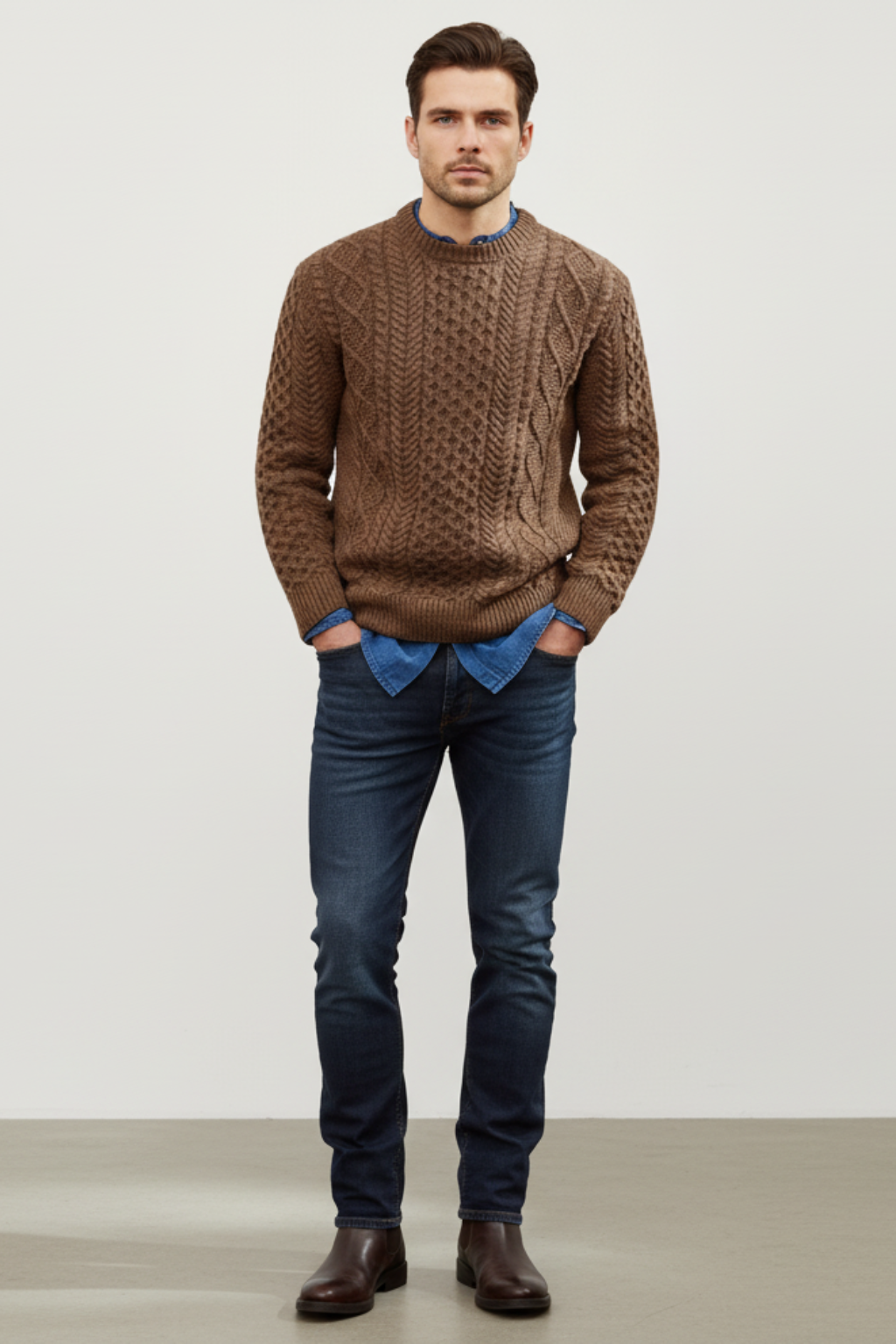 Men’s Slim Fit Cable Knit Wool Blend Jumper