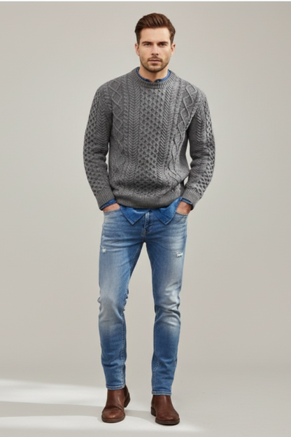 Men’s Slim Fit Cable Knit Wool Blend Jumper