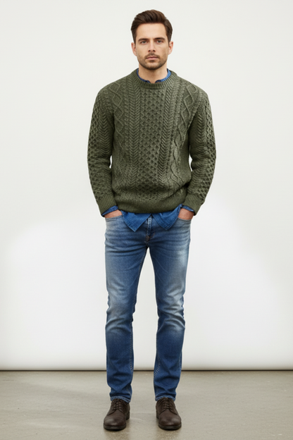 Men’s Slim Fit Cable Knit Wool Blend Jumper