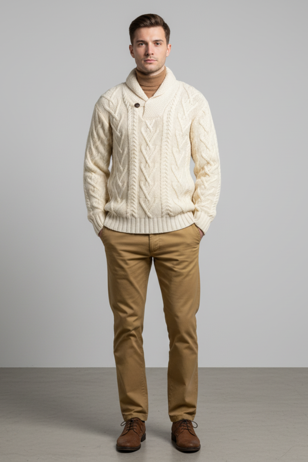Men’s Wool Blend Cable Knit Sweater