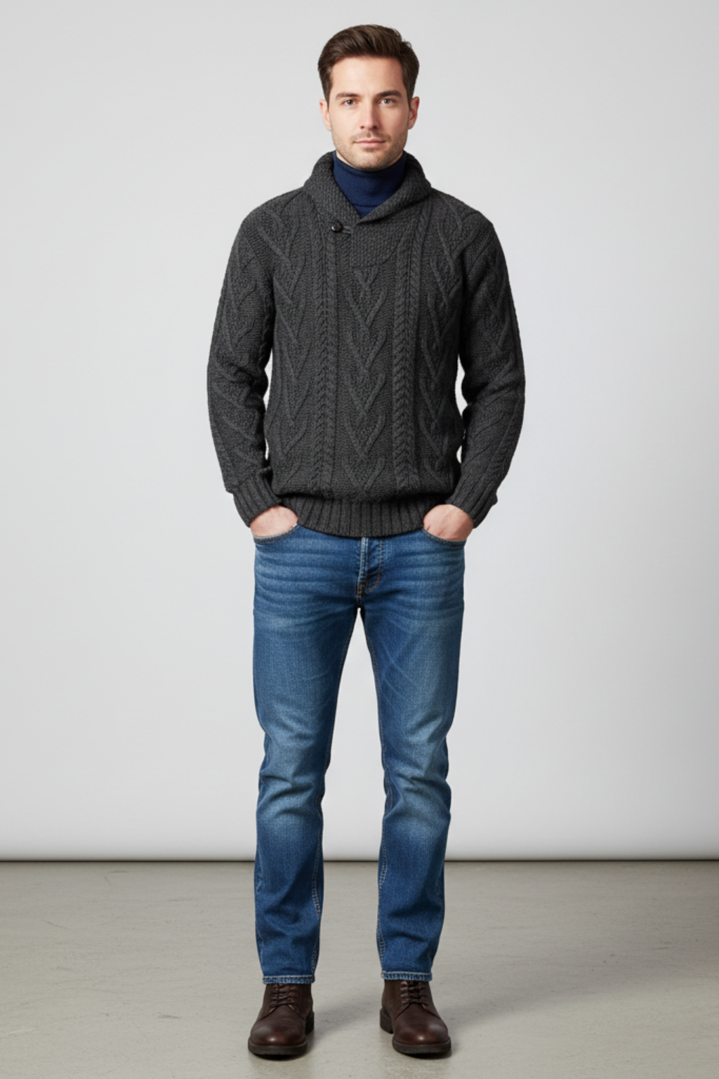 Men’s Wool Blend Cable Knit Sweater