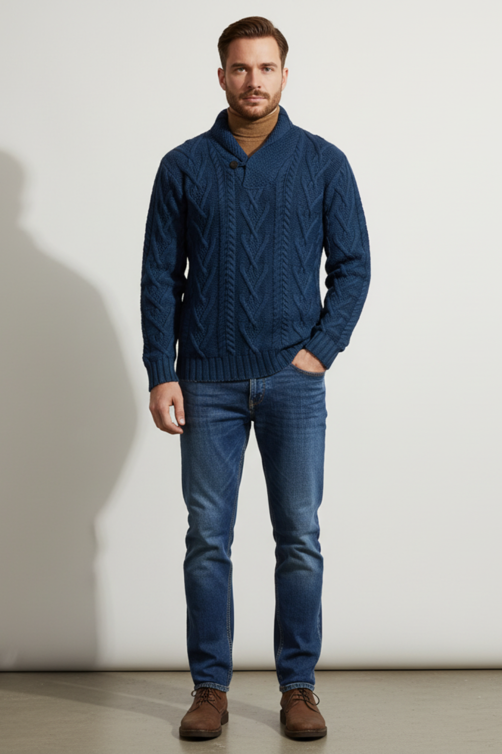 Men’s Wool Blend Cable Knit Sweater