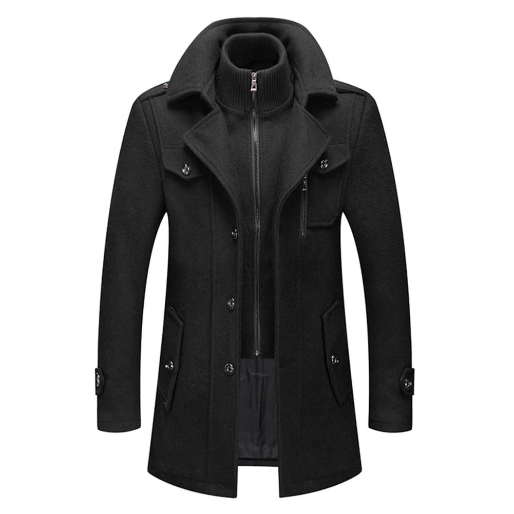 Men’s Wool-Blend Short Peacoat with Inner Zip Placket