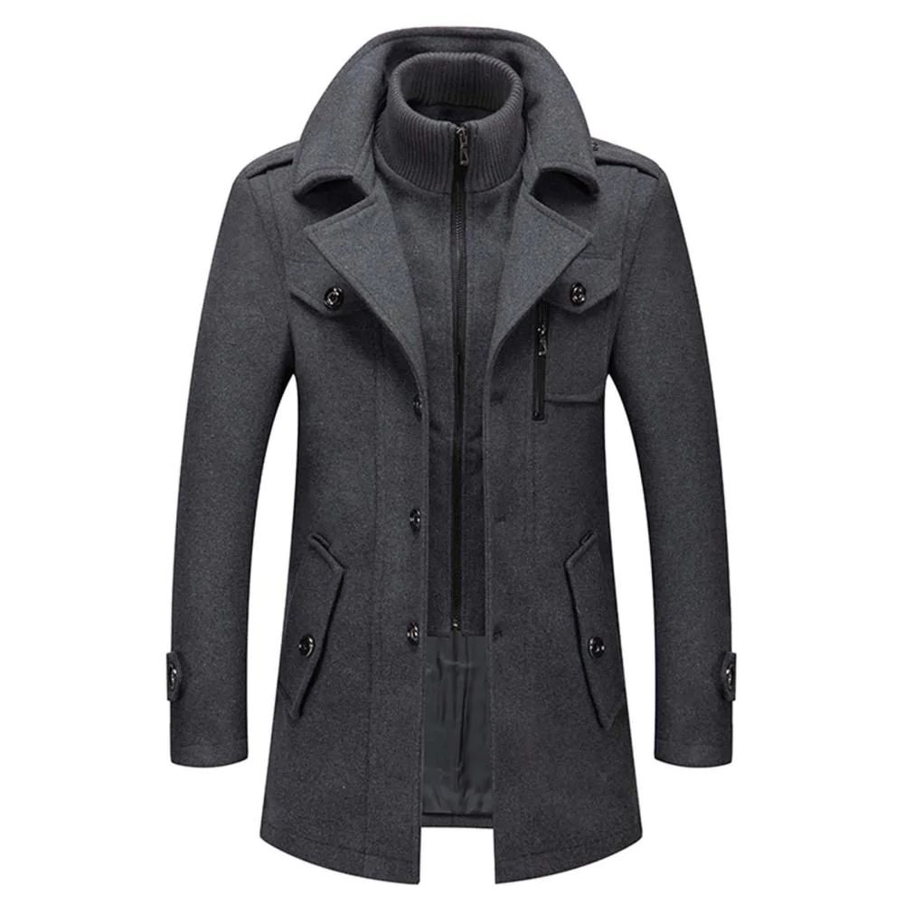 Men’s Wool-Blend Short Peacoat with Inner Zip Placket
