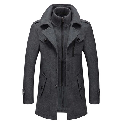 Men’s Wool-Blend Short Peacoat with Inner Zip Placket