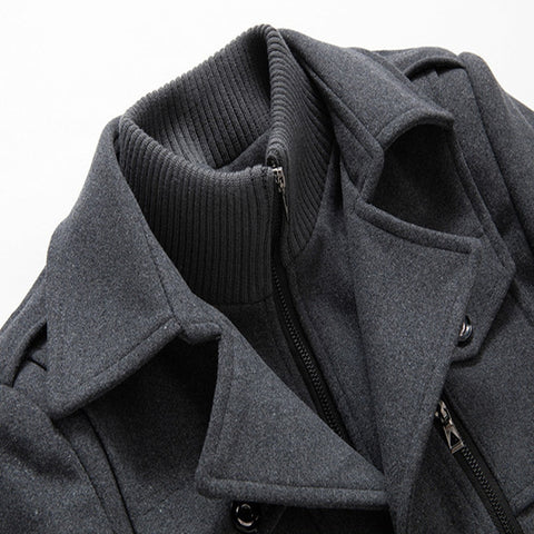 Men’s Wool-Blend Short Peacoat with Inner Zip Placket