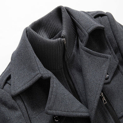 Men’s Wool-Blend Short Peacoat with Inner Zip Placket