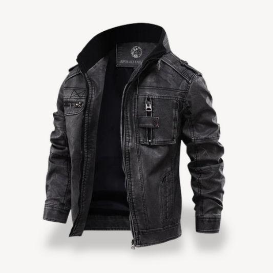 Men’s Distressed Faux Leather Biker Jacket
