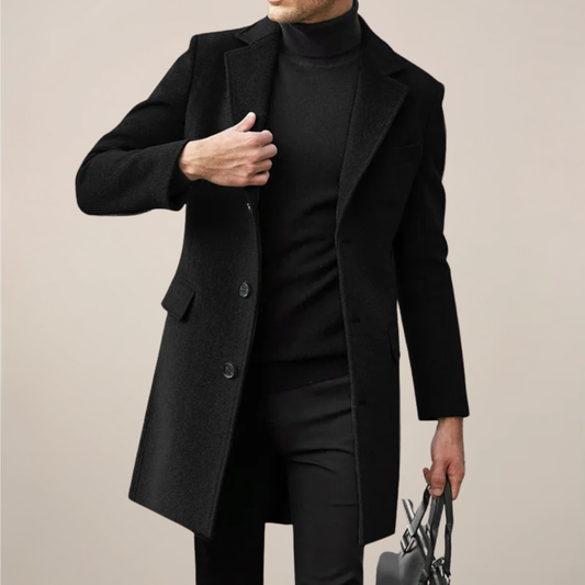 Men’s Tailored Single-Breasted Long Overcoat