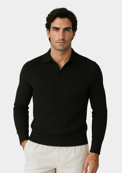 Men’s Ribbed Knit Polo Sweater